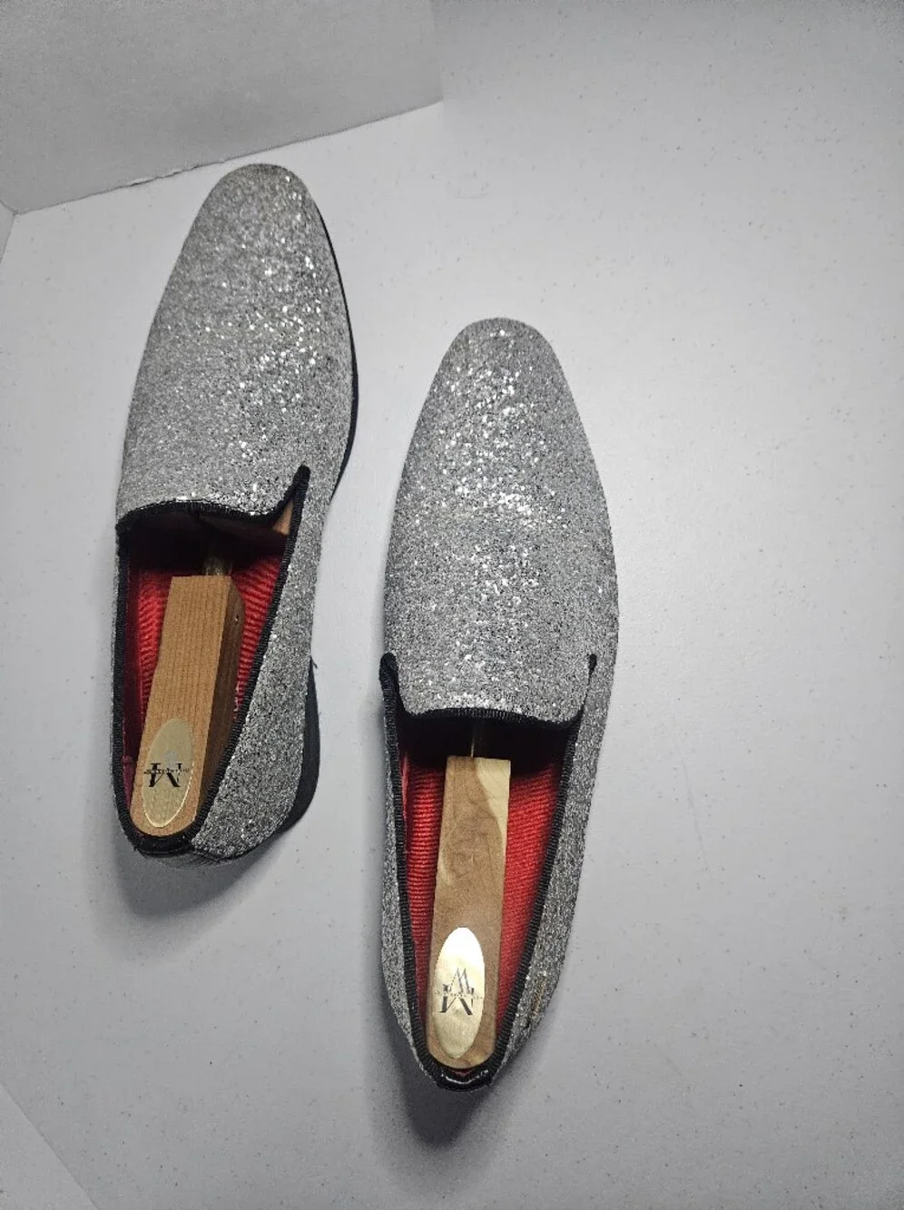 Men's Silver Glitter Slip-On Loafers